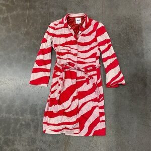 Moschino Jeans Donna Zebra Print Coat Red Pink Belted Womens Size 8